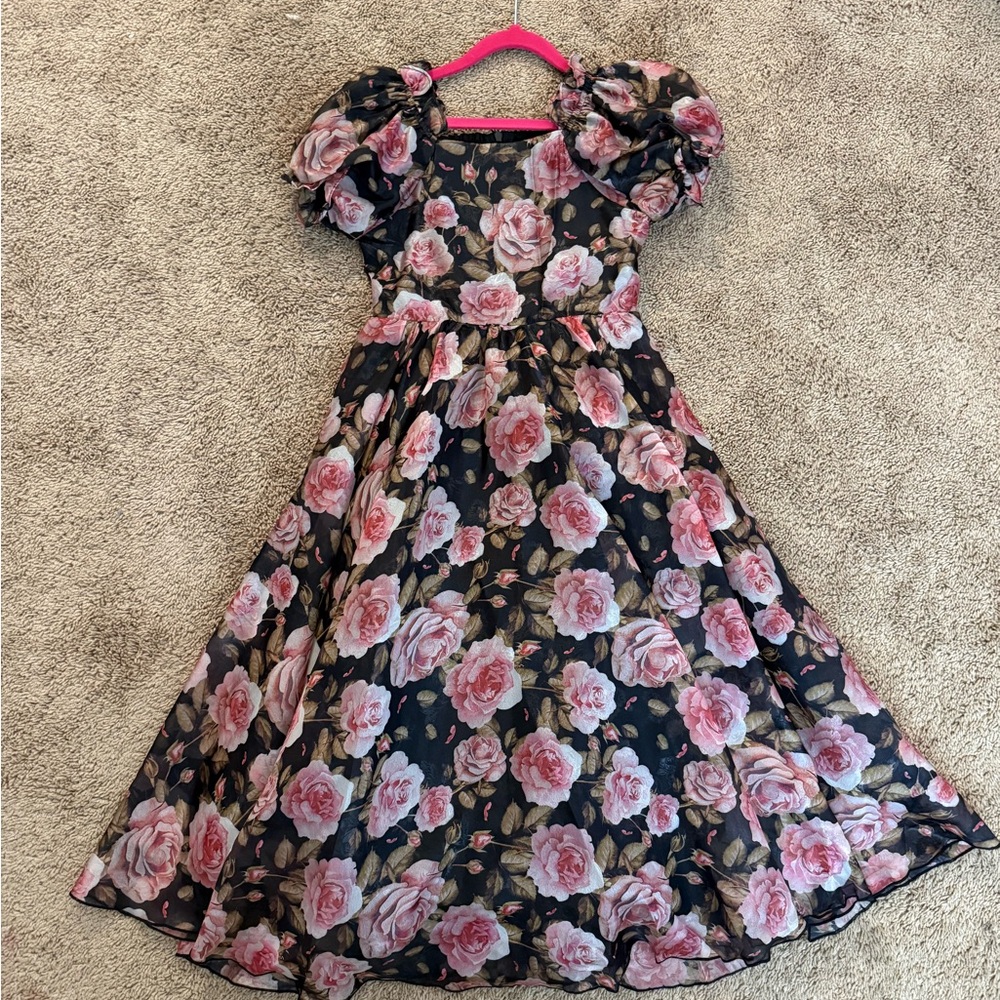Ivy City Co Black Dress with Pink Floral Pattern